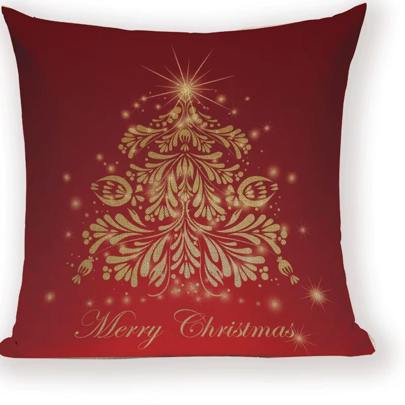 Merry Christmas Santa Claus Happy Christmas Tree Linen Sofa Bed Decorative Wedding Decoration Birthday Party Throw Pillow Case
