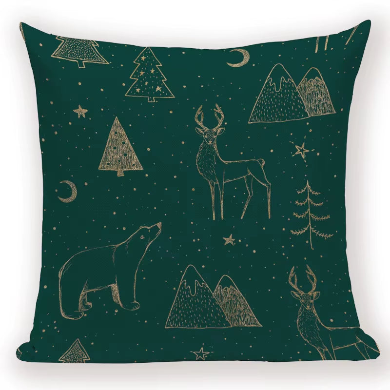 Merry Christmas Santa Claus Happy Christmas Tree Linen Sofa Bed Decorative Wedding Decoration Birthday Party Throw Pillow Case