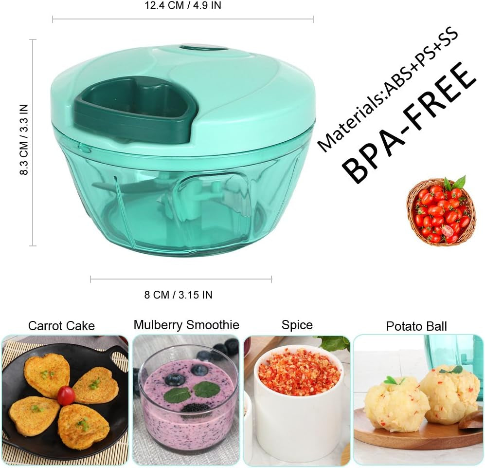 Manual Food Processor Vegetable Chopper, Portable Hand Pull String Garlic Mincer Onion Cutter for Veggies, Ginger, Fruits, Nuts, Herbs, Etc., 500Ml, Blue