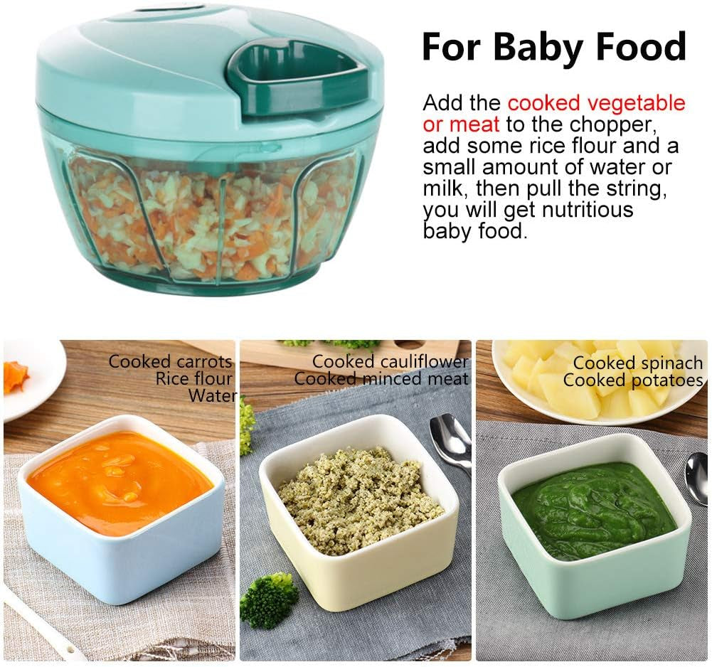 Manual Food Processor Vegetable Chopper, Portable Hand Pull String Garlic Mincer Onion Cutter for Veggies, Ginger, Fruits, Nuts, Herbs, Etc., 500Ml, Blue
