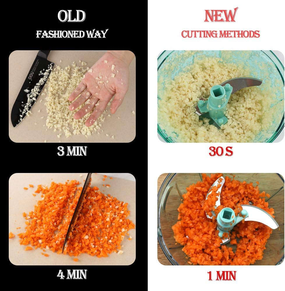 Manual Food Processor Vegetable Chopper, Portable Hand Pull String Garlic Mincer Onion Cutter for Veggies, Ginger, Fruits, Nuts, Herbs, Etc., 500Ml, Blue