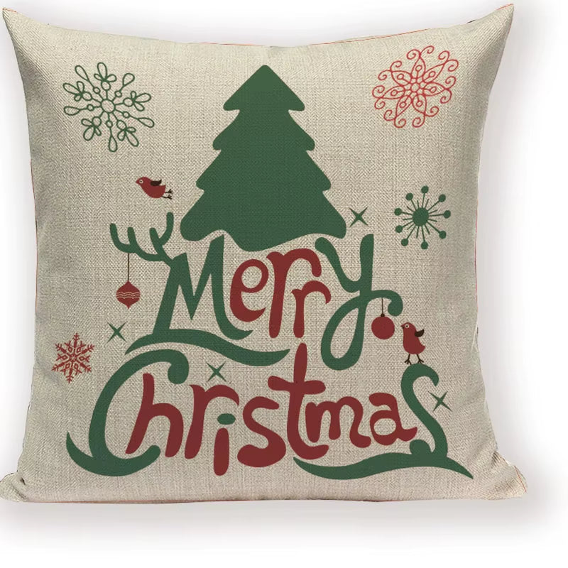 Merry Christmas Santa Claus Happy Christmas Tree Linen Sofa Bed Decorative Wedding Decoration Birthday Party Throw Pillow Case
