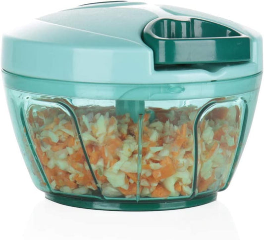 Manual Food Processor Vegetable Chopper, Portable Hand Pull String Garlic Mincer Onion Cutter for Veggies, Ginger, Fruits, Nuts, Herbs, Etc., 500Ml, Blue