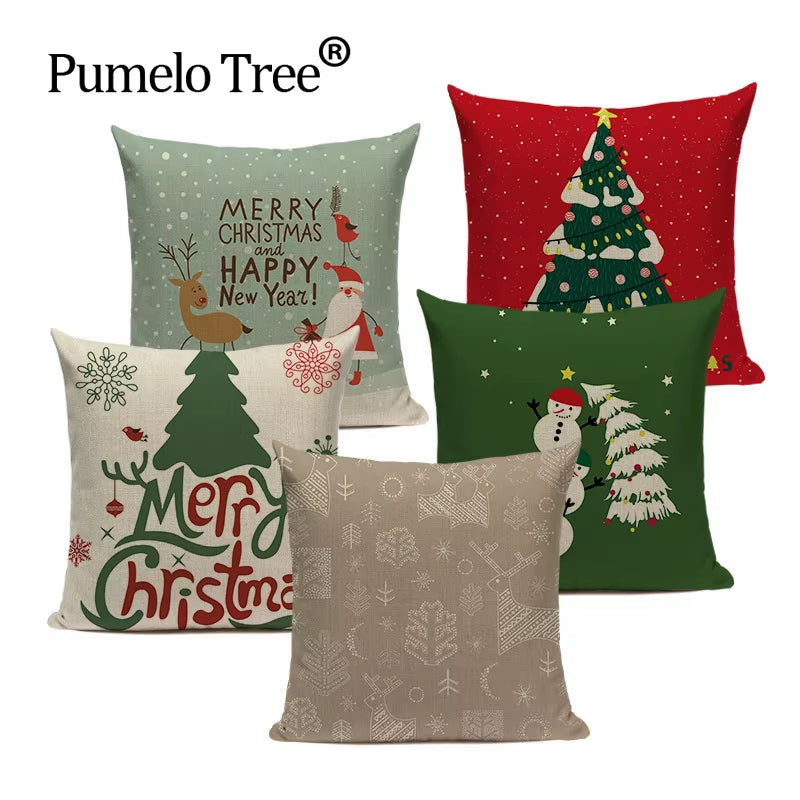 Merry Christmas Santa Claus Happy Christmas Tree Linen Sofa Bed Decorative Wedding Decoration Birthday Party Throw Pillow Case