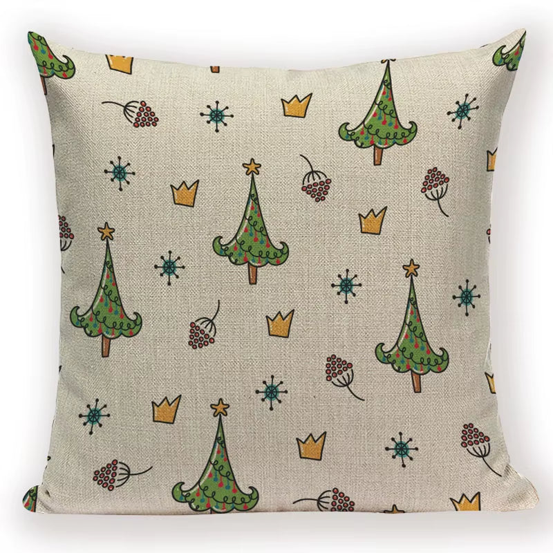 Merry Christmas Santa Claus Happy Christmas Tree Linen Sofa Bed Decorative Wedding Decoration Birthday Party Throw Pillow Case